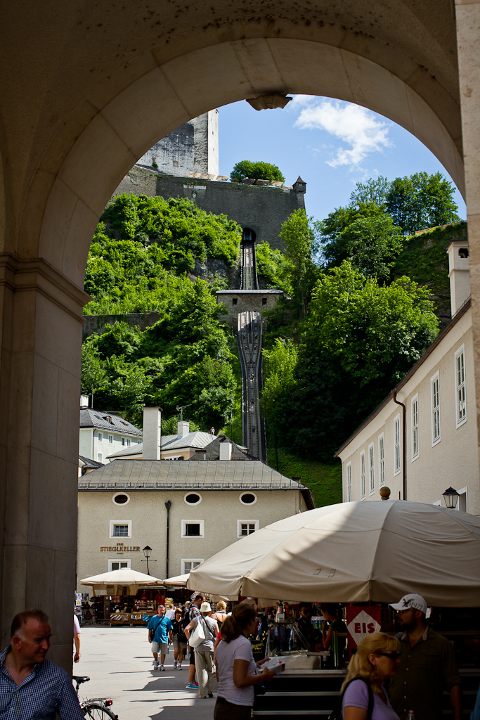 Salzbourg - Le funiculaire derrière la Kapitelplatz.